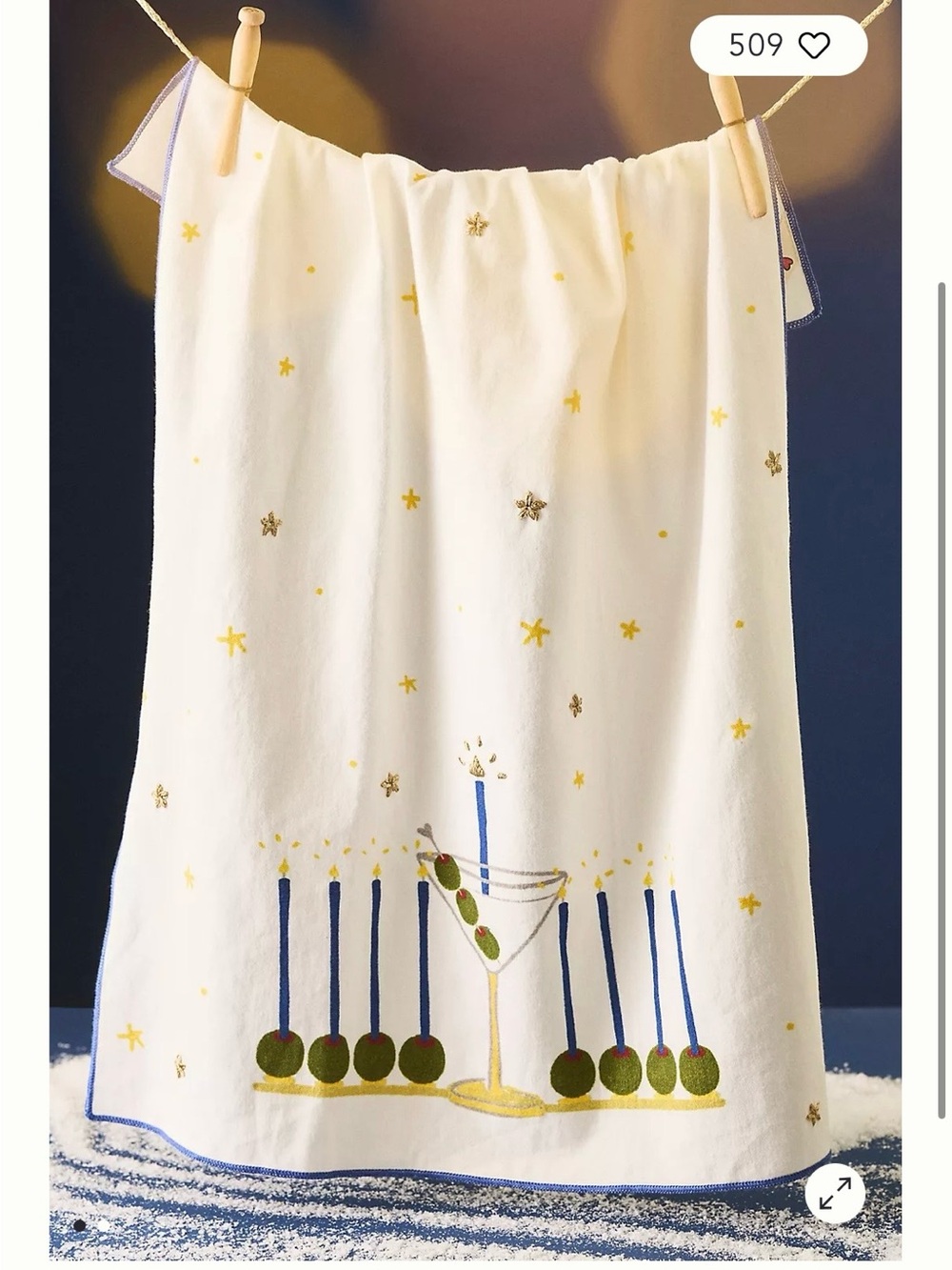NWT Anthropologie Noun New York Martini Hanukkah Menorah Dish Towels Set